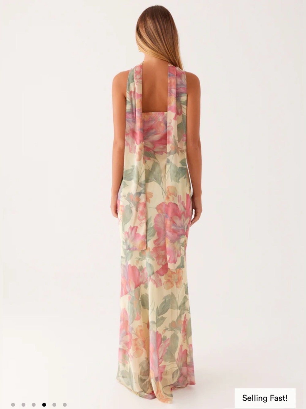 Peppermayo Cream Floral Maxi Dress with Pink & Green Print - Picture 3 of 7
